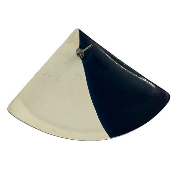 Geometric Two-Tone Cone Earring - Vintage Cream & Navy Statement Jewelry Pendant - Picture 8 of 8